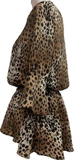 A side view of a cougar print loose blouse on a mannequin