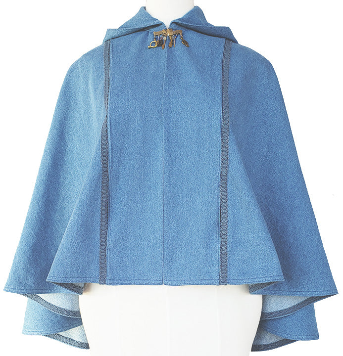 Blue cape with a hood on a white background
