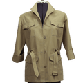 Beige field jacket on a mannequin with a green background