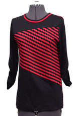 Black and red striped shirt on a mannequin against a white background