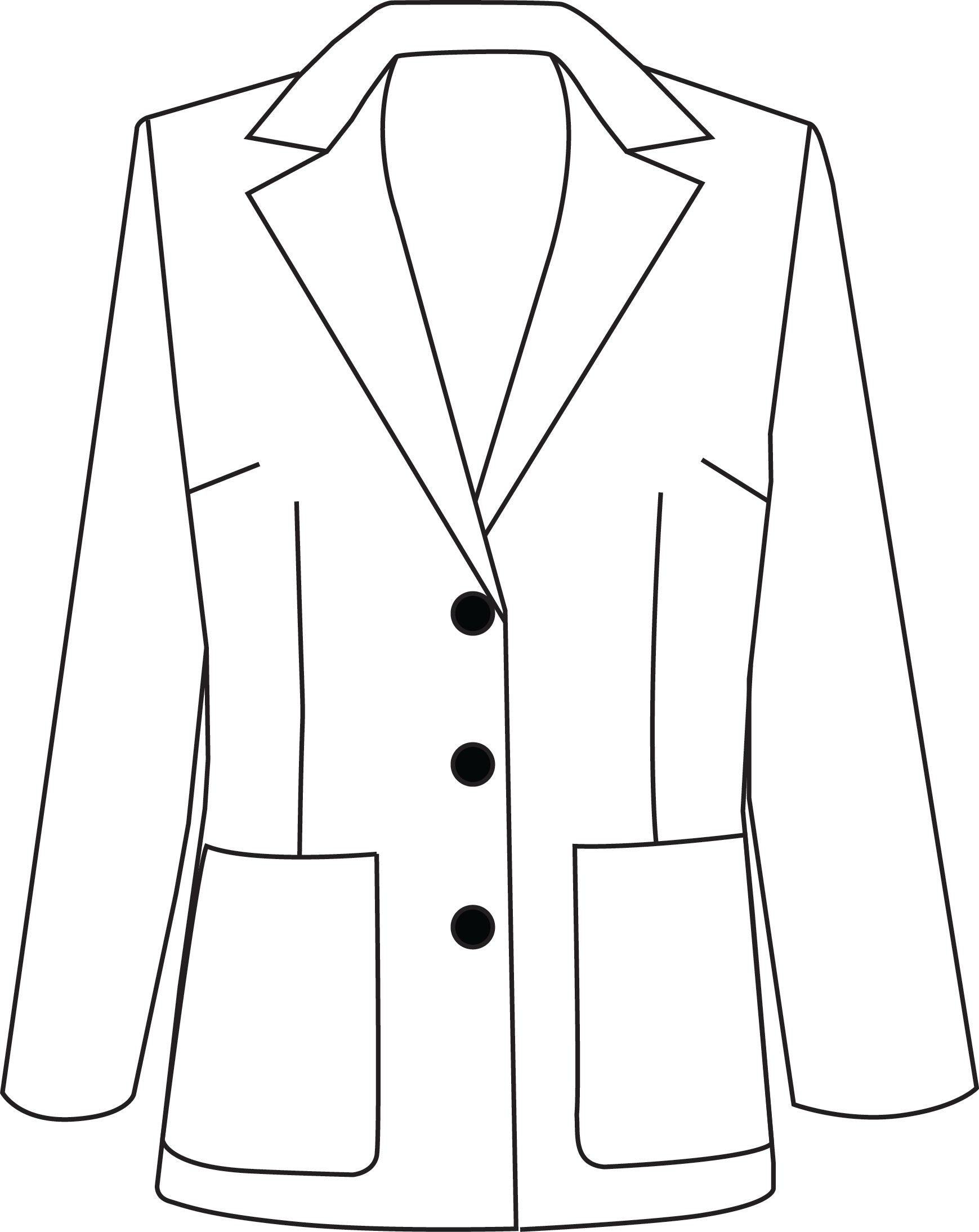 Line drawing of a jacket with two buttons on a white background