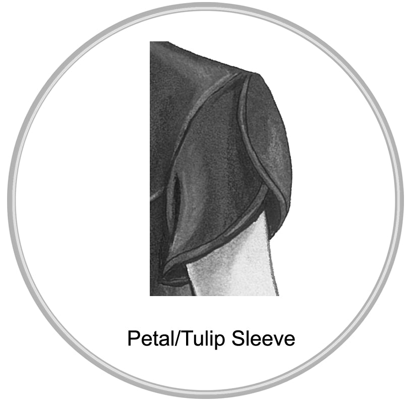 Illustration of a petal/tulip sleeve design on a circular background