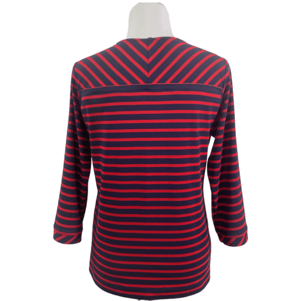 Red and navy striped shirt on a mannequin with a transparent background