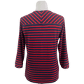 Red and navy striped shirt on a mannequin with a transparent background