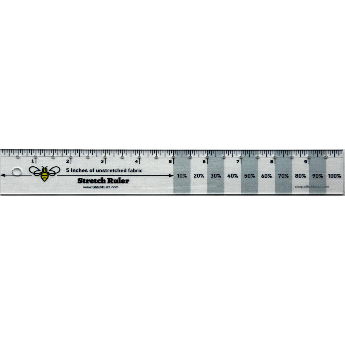 Stretch ruler with measurement markings on a white background