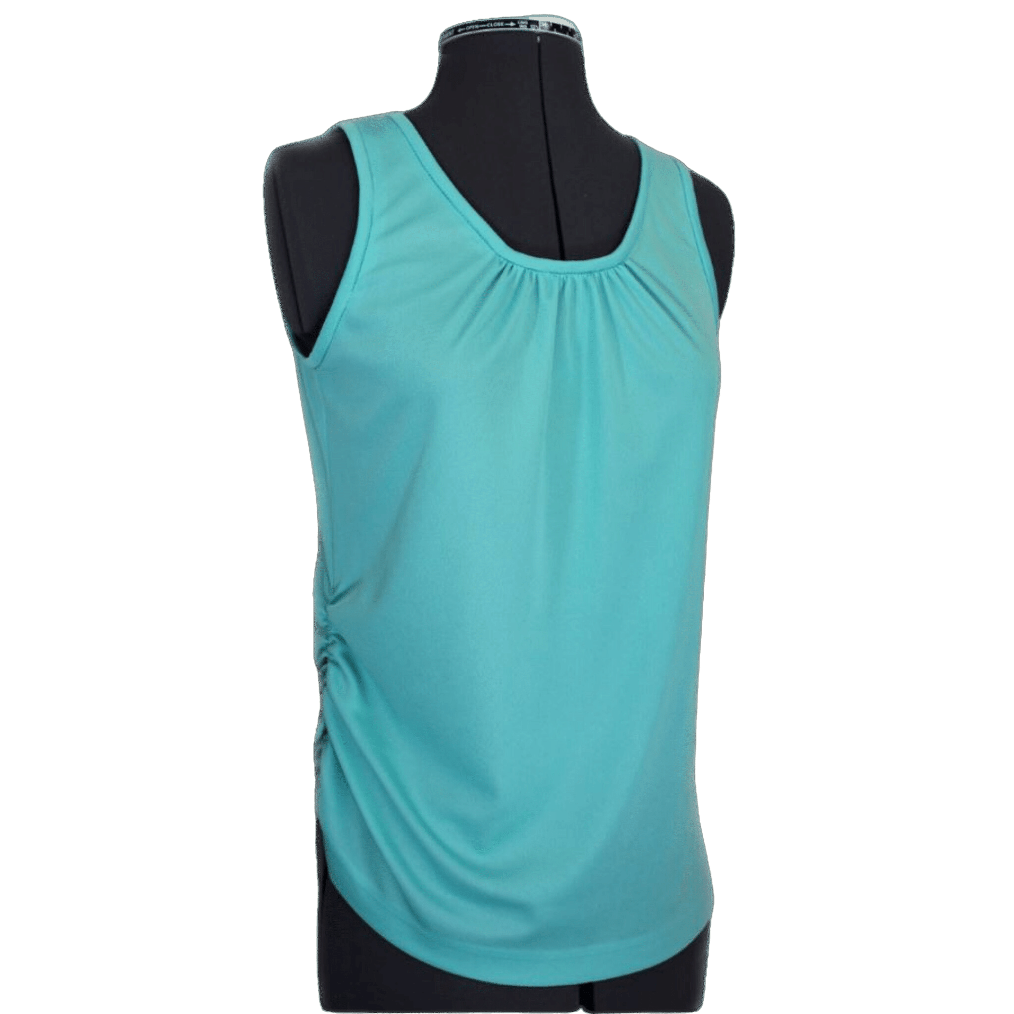 Turquoise tank top on a mannequin against a transparent background