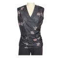 Dark gray sleeveless top with floral patterns on a mannequin against a transparent background