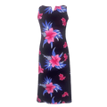 Floral dress with pink and blue flowers on a black background