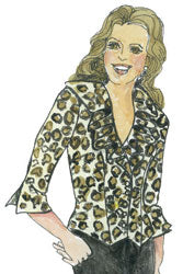 Illustration of a person wearing a leopard print blouse with a white background